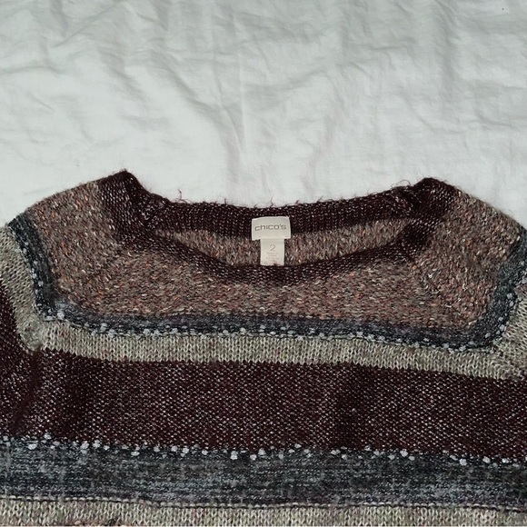 Chico’s Sz 2 LARGE (sz 12) mixed stripe pullover sweater texture mixed media - Picture 9 of 10